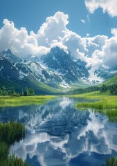 Mountains and lake landscape