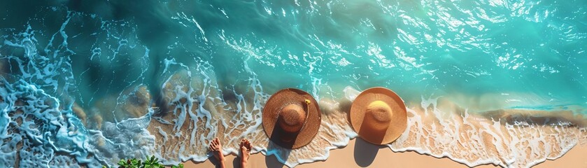 Amazing beach scene with turquoise water, white sand, and palm trees. Perfect summer vacation destination.