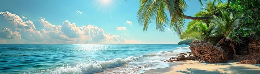 Fototapeta premium Create a photorealistic painting of a tropical beach