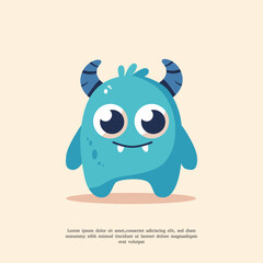 cute illustration of horned blue monster in flat design style