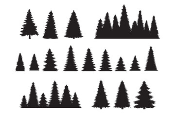 Obraz premium Vintage trees, forest silhouettes set. outline of a coniferous forest. Isolated. 
