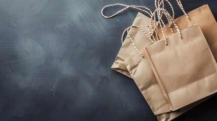 a brown paper bag with string handles on a black background - Powered by Adobe