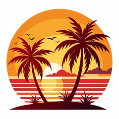 Tropical island sunset with palm trees T-shirt Design For Men and Women