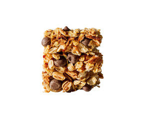 Obraz premium Healthy granola cereal bars with oats, nuts, and chocolate of stacked almond granola bars with loose almonds on transparent background Ai generative.