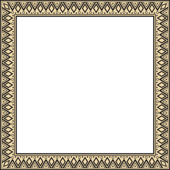 Vector gold and black folk ornament of Native Americans. Square border, frame of the peoples of America, Aztec, Incas, Maya