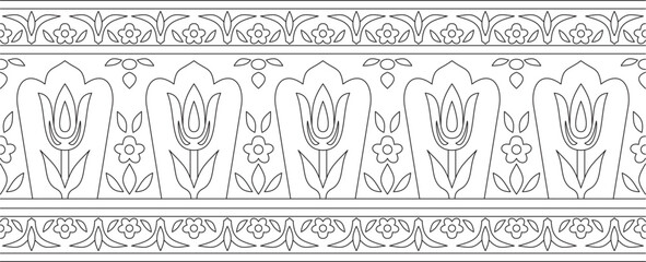 Vector linear contour seamless Turkish ornament. Ottoman rectangle, border, frame. Muslim pattern for stained glass.