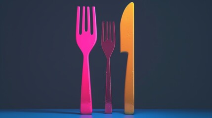 95 Illustration of a model of a fork and knife icon in vibrant colors