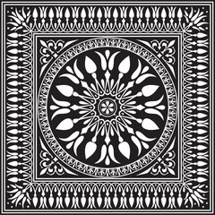 Vector black monochrome classic Greek square ornament. Rectangle of Ancient Greece and Roman Empire. Byzantine painting of walls, floors and ceilings. Decoration of European palaces
