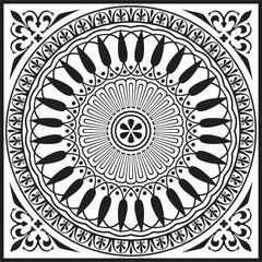 Vector black monochrome classic Greek square ornament. Rectangle of Ancient Greece and Roman Empire. Byzantine painting of walls, floors and ceilings. Decoration of European palaces