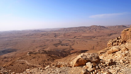 Makhtesh Ramon is a geological feature of the Israeli Negev Desert. Situated approximately 85 km south of the city of Beersheba, this landform represents the world's largest erosion circus. The format