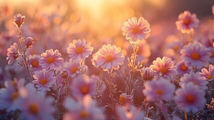 spring garden with flowers in soft fluffy hues of pastel purple and light yellow