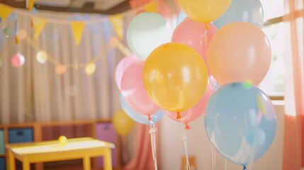 Joyful Classroom Decoration for International Children's Day. Balloons, Warm and Happy Atmosphere. Activity Background Template. Teacher's Day Celebration: Classroom Template. Parent-Teacher Meeting. 