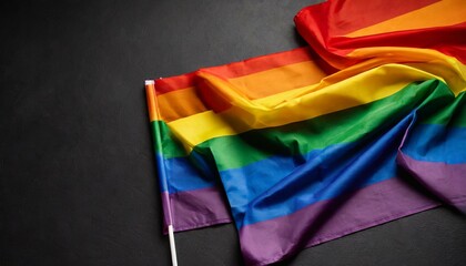 waving lgbt flag on black background, queer gay month pride parade texture wallpaper