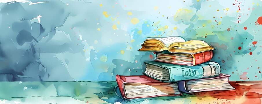 Picture a flat design of a school library card and a stack of borrowed books