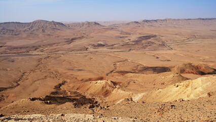 Makhtesh Ramon is a geological feature of the Israeli Negev Desert. Situated approximately 85 km south of the city of Beersheba, this landform represents the world's largest erosion circus. The format