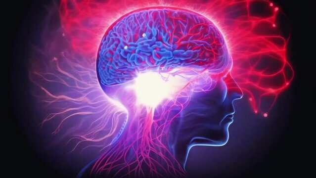 human brain electrical activity as a concept of brainstorming, thinking, and the power of mind -4k new stock video art animation footage AI