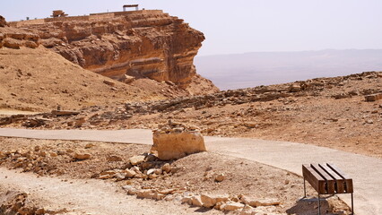 Makhtesh Ramon is a geological feature of the Israeli Negev Desert. Situated approximately 85 km south of the city of Beersheba, this landform represents the world's largest erosion circus. The format