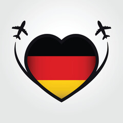Germany Travel Heart Flag With Airplane Icons