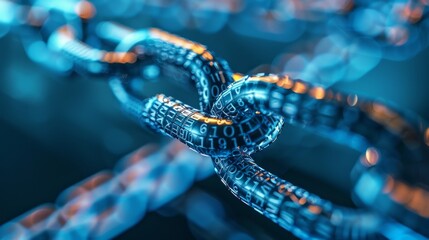 Blockchain Network Concept with Digital Chains in Blue Tones