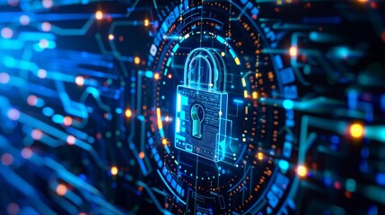 Futuristic Blue Data Stream Flow in Cybersecurity Network