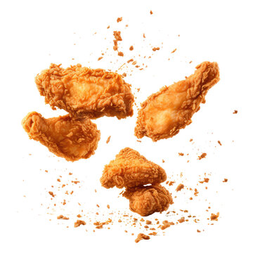 Crispy fried chicken wings isolated on transparent white background, clipping path