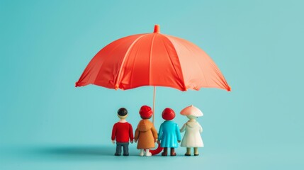 The miniature figures under umbrella
