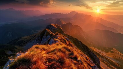 Mountain landscape at its peak during sunset