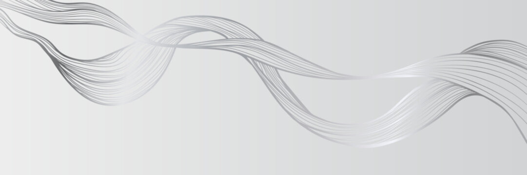 Abstract flowing silver waves on grey background. Line art design elements. Elements for design.Best for deign invitation, packaging design, wall art, banner or cover. Vector illustration.