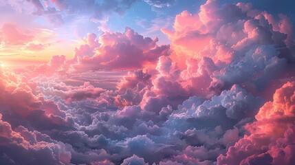 summer evening with the sky filled with soft fluffy hues of peach and lavender clouds