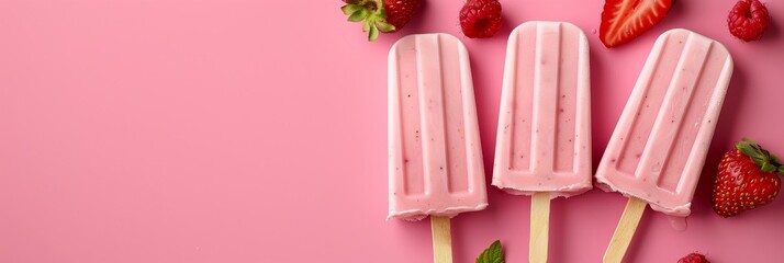 Yogurt frozen fruit popsicle bars with sweet berries   delicious healthy summer treat on a stick