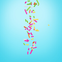 Colorful Sprinkles For Cakes And Bakery Items Falling From Top On cyan Background 3D Illustration