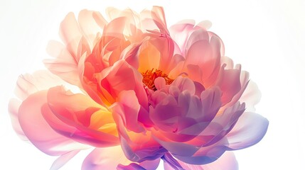Fototapeta premium floating peony, isolated on white background, close up, dazzling colors, Double exposure silhouette with bouquet