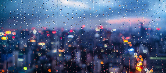 photograph of rainy night city view from glass window
