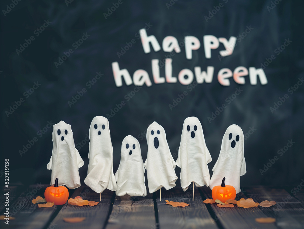 Fototapete the words happy halloween spooky ghost 3d october design ghostly white bubble candy text typography 