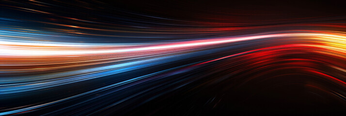 A minimalistic background with blurred light trails in purple and pink, speed motion. Pink and purple neon light trails in motion creating a dynamic and futuristic visual experience
