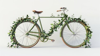Green Bicycle Covered in Vines