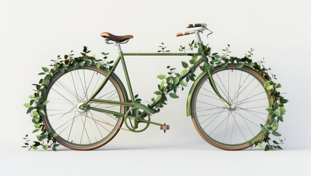 Green Bicycle Covered in Vines