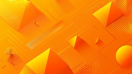 Vibrant orange abstract background with 3d geometric shapes and gradient design elements
