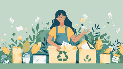 Eco-Conscious Woman Separating Paper and Cardboard for Recycling