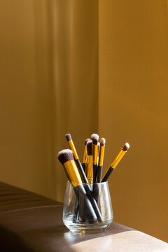 makeup brushes and beauty products