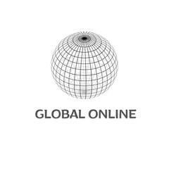This illustration shows a globe representing planet Earth with a global connectivity network connected online