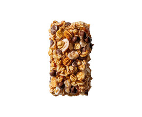 Obraz premium Healthy granola cereal bars with oats, nuts, and chocolate of stacked almond granola bars with loose almonds on transparent background Ai generative.