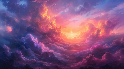 sunset sky filled with soft fluffy hues, blending pastel pinks, purples, and oranges