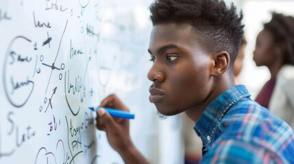 Student Solving Math Problems on Board