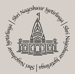 Nageshwar jyotirlinga temple 2d icon with lettering. Art work