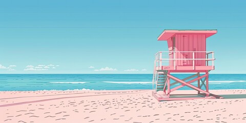 Obraz premium Pink Lifeguard Tower on Sunny Beach