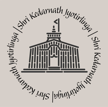 kedarnath jyotirlinga temple 2d icon with lettering. Art