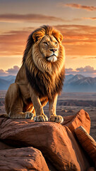 Twilight's Majesty: Lion King Bathed in Golden Dominion