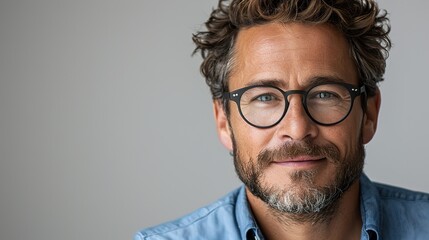 confident businessman on white background portrait of professional is wearing eyeglasses and blue shirt he is in studio isolated on white background - Powered by Adobe