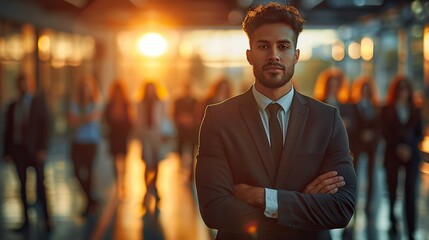 business man with people in the background high quality flare light background